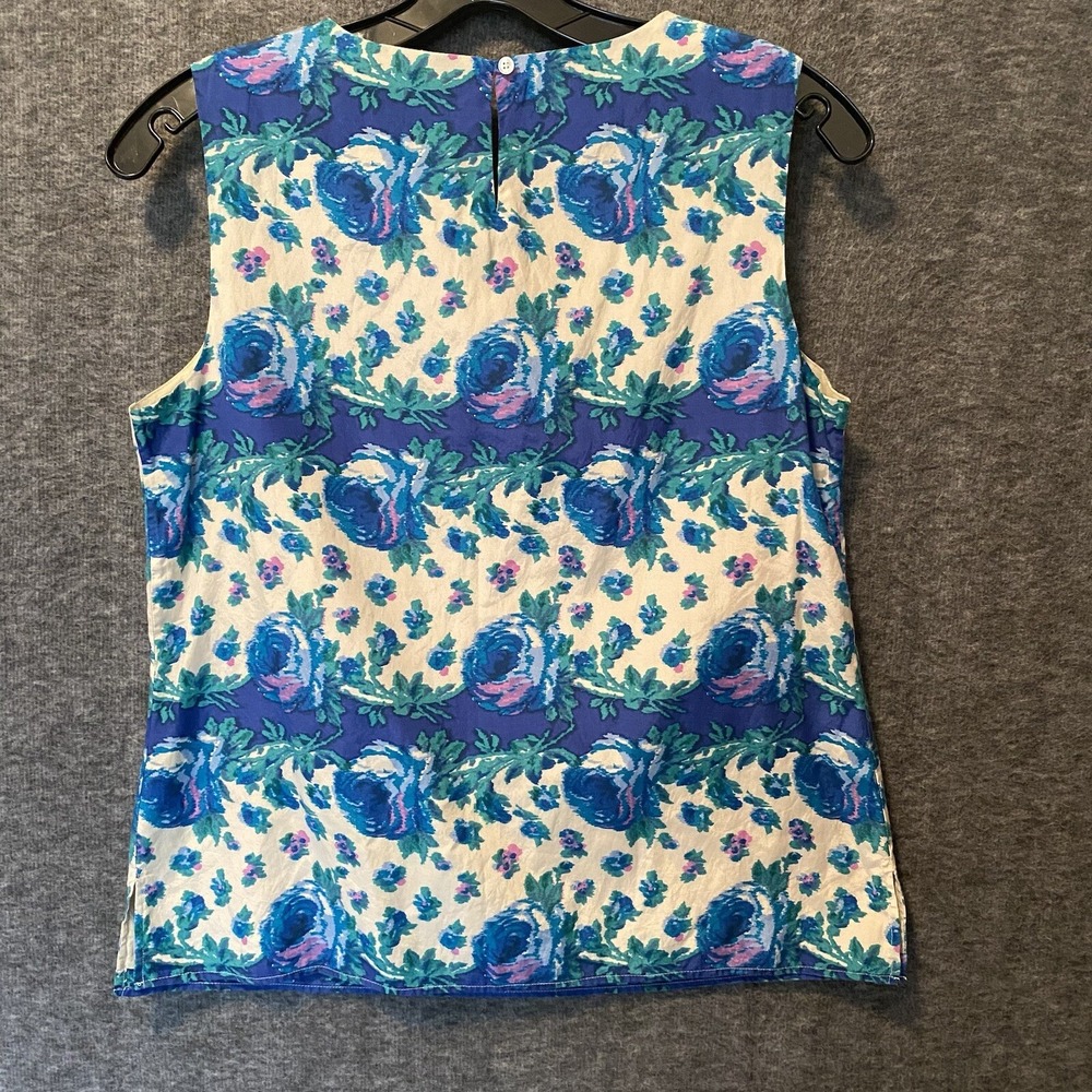 Talbots Top Womens 4 Blue‎ Green Floral Silk Blend Sleeveless Shell Tunic Blouse - Picture 4 of 9